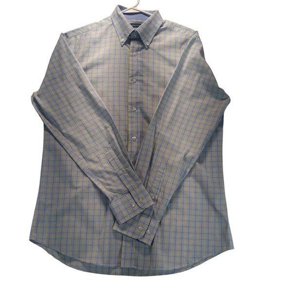 Nautica Men's Medium Blue/Yellow Plaid Check Long Sleeve Casual Button Up Shirt - Picture 1 of 10